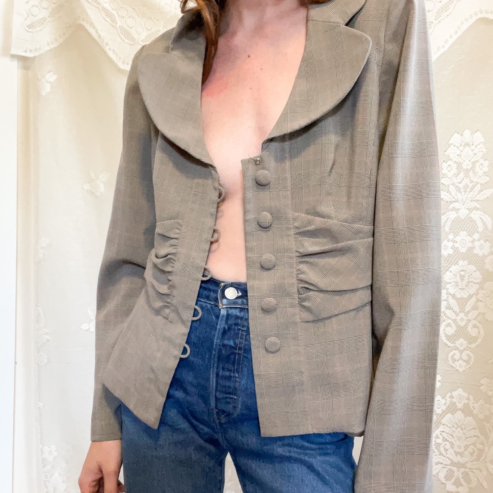 Plaid Shirred Blazer